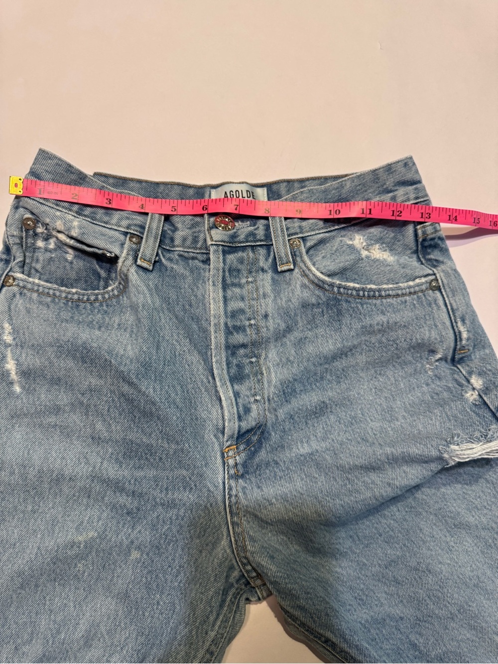 AGOLDE 90s Crop Mid Rise Loose Fit Jeans Medium Wash Blue Distressed Size 24 - Picture 7 of 10